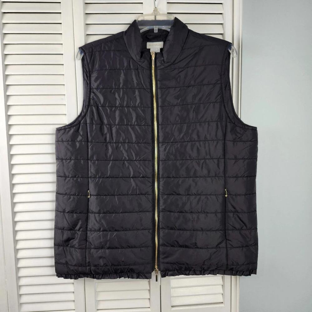 Black Quilted Vest Women's size Large Ruffle Hem Packable - Picture 3 of 11